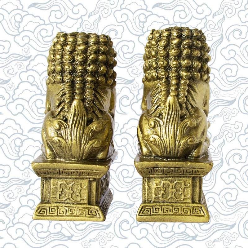 Addune Feng Shui Chinese Beijing Foo Dogs Statues Pair Guardian Lions Statues Wealth Protection Figurine Decorations Home Gifts (Bronze) - Image 5